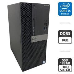 Комп'ютер Dell OptiPlex 3040 Tower / Intel Core i5-6400 (4 ядра по 2.7 - 3.3 GHz) / 8 GB DDR3 / 128 GB SSD + 500 GB HDD / Intel HD Graphics 530 / DVD-ROM