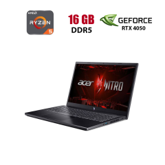 Игровой ноутбук Acer Nitro V15 ANV15-41-R927 / 15.6" (1920x1080) IPS / AMD Ryzen 5 7535HS (6 (12) ядер по 3.3&nbsp;- 4.55&nbsp;GHz) / 16 GB DDR5 / 512 GB SSD M.2 / nVidia GeForce RTX 4050, 6 GB GDDR6, 96-bit / WebCam
