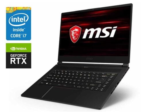 Игровой ноутбук Б-класс MSI GS65 Stealth 9SG / 15.6" (1920x1080) IPS / Intel Core i7-9750H (6 (12) ядра по 2.6&nbsp;- 4.5&nbsp;GHz) / 16 GB DDR4 / 512 GB SSD / nVidia GeForce RTX 2080 Max-Q, 8 GB GDDR6, 256-bit / WebCam