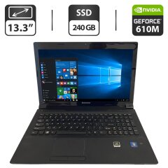 Ноутбук Б-клас Lenovo IdeaPad B580 / 15.6" (1366x768) TN / Intel Core i7-2620M (2 (4) ядра по 2.7 - 3.4 GHz) / 8 GB DDR3 / 240 GB SSD / nVidia GeForce 610M, 1 GB GDDR3, 64-bit / WebCam / DVD-ROM