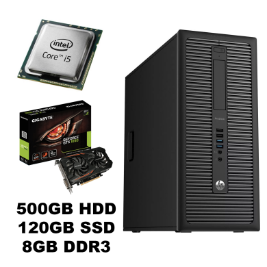 HP ProDesk Tower 600G1/ Intel Core i5-4570 (4(4) по 3.20-3.60 GHz)/ 500GB HDD + 120GB SSD NEW / 8GB DDR3/ USB 3.0/ Nvidia GeForce GTX 1050 2GB DDR5 128bit (HDMI, DP, DVI)