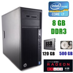 HP Z230 Tower / Intel Core i7-4770 (4(8) ядра по 3.4 - 3.9GHz) / 8GB DDR3 / 120 GB SSD+500 GB HDD / AMD Radeon RX 480 8GB GDDR5 256bit
