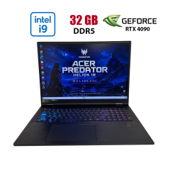 Ігровий ноутбук Б-клас Acer Predator Helios 18 PH18-72 / 18" (2560x1600) IPS / Intel Core i9-14900HX (24 (32) ядра по 2.2 - 5.7 GHz) / 32 GB DDR5 / 1000 GB SSD / nVidia GeForce RTX 4090, 16 GB GDDR6, 256-bit / WebCam