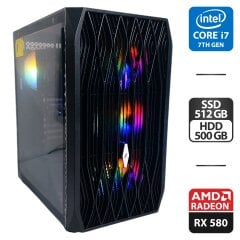 Игровой ПК 1stPlayer Ariya AY7 Tower / Intel Core i7-7700 (4 (8) ядра по 3.6 - 4.2 GHz) / 24 GB DDR4 / 512 GB SSD M.2 + 500 GB HDD / AMD Radeon RX 580, 8 GB GDDR5, 256-bit / 500W + Кабели DVI и питания