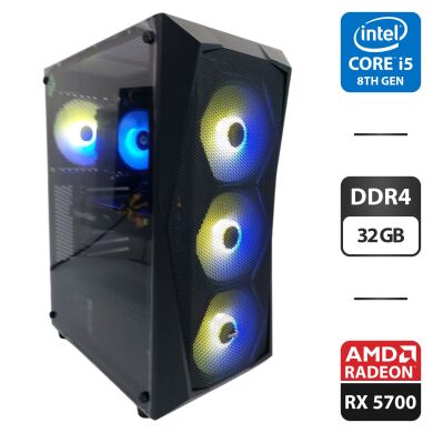 Ігровий ПК AeroCool PGS FALCON-A-BK-V1 FRGB Tower / Intel Core i5-8400 (6 ядер по 2.8 - 4.0 GHz) / 32 GB DDR4 / 256 GB SSD M.2 + 512 GB SSD M.2 + 500 GB HDD / AMD Radeon RX 5700, 8 GB GDDR6, 256-bit / 600W + Мишка, клавіатура, кабелі HDMI та живлення