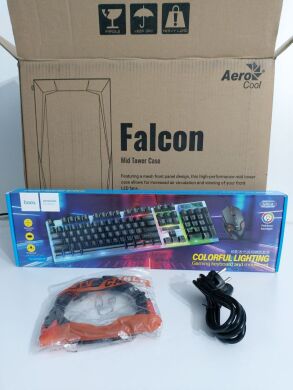 Ігровий ПК AeroCool PGS FALCON-A-BK-V1 FRGB Tower / Intel Core i5-8400 (6 ядер по 2.8 - 4.0 GHz) / 32 GB DDR4 / 256 GB SSD M.2 + 512 GB SSD M.2 + 500 GB HDD / AMD Radeon RX 5700, 8 GB GDDR6, 256-bit / 600W + Мишка, клавіатура, кабелі HDMI та живлення