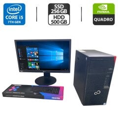 Комплект ПК: комп'ютер Fujitsu Esprimo P757 E90 Tower / Intel Core i5-7400 (4 ядра по 3.0 - 3.5 GHz) / 16 GB DDR4 / 256 GB SSD + 500 GB HDD / nVidia Quadro M2000, 4 GB GDDR5, 128-bit / DVD-ROM + Монітор LG 23MB35PY-B / 23" (1920x1080) IPS
