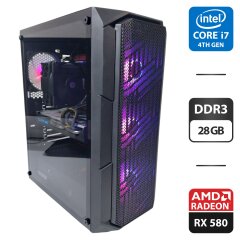Компьютер 1stPlayer XF Fire Base Tower / Intel Core i7-4790 (4 (8) ядра по 3.6 - 4.0 GHz) / 28 GB DDR3 / 128 GB SSD + 512 GB SSD + 1000 GB HDD / AMD Radeon RX 580, 8 GB GDDR5, 256-bit / 400W