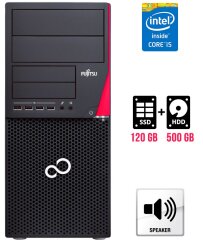 Компьютер Fujitsu Esprimo P720 E90+ Tower / Intel Core i5-4590 (4 ядра по 3.3 - 3.7 GHz) / 8 GB DDR3 / 120 GB SSD + 500 GB HDD / Intel HD Graphics 4600 / DisplayPort / DVI