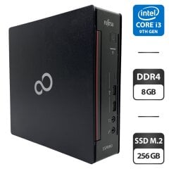 Неттоп Fujitsu Esprimo Q558 Mini USFF / Intel Core i3-9100T (4 ядра по 3.1 - 3.7 GHz) / 8 GB DDR4 / 256 GB SSD M.2 / Intel UHD Graphics 630 / Блок питания