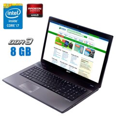 Ноутбук Б-клас Acer Aspire 7741G / 17.3" (1600x900) TN / Intel Core i7-720QM (4 (8) ядра по 1.6 - 2.8 GHz) / 8 GB DDR3 / 120 GB SSD / AMD Radeon HD 5650, 1 GB GDDR3, 128-bit / WebCam 