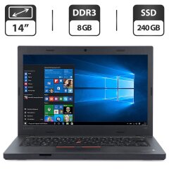 Ноутбук Б-класс Lenovo ThinkPad L460 / 14" (1366x768) TN / Intel Core i5-6200U (2 (4) ядра по 2.3 - 2.8 GHz) / 8 GB DDR3 / 240 GB SSD / Intel HD Graphics 520 / WebCam / Windows 10 Pro