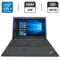 Ультрабук Б-класс Lenovo ThinkPad L580 / 15.6" (1920x1080) IPS / Intel Core i5-8350U (4 (8) ядра по 1.7 - 3.6 GHz) / 8 GB DDR4 / 240 GB SSD / Intel UHD Graphics 620 / WebCam