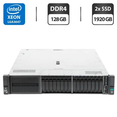 Сервер HP ProLiant DL380 Gen10 (8x 2.5 SFF, 8x 2.5 U2 NVMe) 2U Rack / 2x Intel Xeon Gold 6138 (20 (40) ядра по 2.0 - 3.7 GHz) / 128 GB DDR4 / 2x 1920 GB SSD U.2 NVMe (SAS) / RAID HP Smart Array P408 / 2x 500W / 2 кошики для HDD
