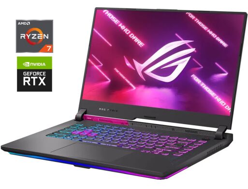 Ігровий ноутбук Б-клас Asus ROG Strix G513RM / 15.6" (2560x1440) IPS / AMD Ryzen 7 6800H (8 (16) ядер по 3.2 - 4.7 GHz) / 16 GB DDR4 / 1000 GB SSD / nVidia GeForce RTX 3060, 6 GB GDDR6, 192-bit