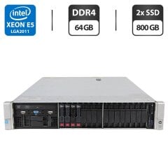 Сервер HP ProLiant DL380 Gen9 (18x 2.5 SFF) 2U Rack / 2x Intel Xeon E5-2667 v3 (8 (16) ядра по 3.2 - 3.6 GHz) / 64 GB DDR4 / 2x 800 GB SSD (SAS) / RAID HP Smart Array P440ar / 2x 500W