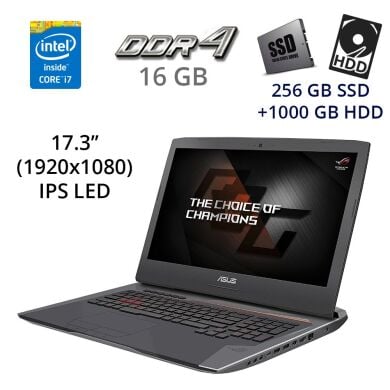 Ігровий ноутбук Asus ROG G752V / 17.3" (1920x1080) IPS LED / Intel Core i7-6700HQ (4 (8) ядра по 2.6 - 3.5 GHz) / 16 GB DDR4 / 256 GB SSD+1000 GB HDD / nVidia GeForce GTX 970M, 3 GB GDDR5, 192-bit / WebCam / DVD-RW