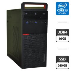 Компьютер Lenovo ThinkCentre M700 Tower / Intel Core i5-6500 (4 ядра по 3.2 - 3.6 GHz) / 16 GB DDR4 / 240 GB SSD / Intel HD Graphics 530 / DVD-ROM / Windows 11 Pro + Кабель питания