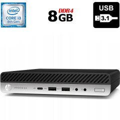 Неттоп HP ProDesk 600 G4 Mini USFF / Intel Core i3-8100T (4 ядра по 3.1 GHz) / 8 GB DDR4 / no HDD / Intel UHD Graphics 630 / USB 3.1 / DisplayPort + Блок питания