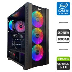 Игровой ПК Qube Storm Black Tower NEW / Intel Core i5-10400F NEW (6 (12) ядер по 2.9 - 4.3 GHz) / 16 GB DDR4 NEW / 1000 GB SSD M.2 NEW / nVidia GeForce GTX 1660 Super, 6 GB GDDR6, 192-bit / 550W NEW