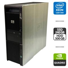 Рабочая станция HP Z600 Workstation Tower / Intel Xeon E5520 (4 (8) ядра по 2.2 - 2.5 GHz) / 12 GB DDR3 / 240 GB SSD + 500 GB HDD / nVidia Quadro M2000, 4 GB GDDR5, 128-bit / DVD-ROM / 650W