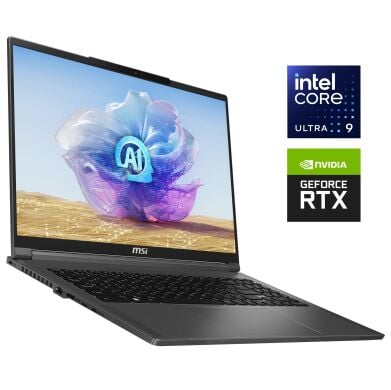 Игровой ноутбук Б-класс MSI Creator 16 AI Studio A1VHG / 16" (3840x2400) IPS / Intel Core Ultra 9 185H (16 (22) ядер по 3.9 - 5.1 GHz) / 32 GB DDR5 / 1000 GB SSD NVMe / nVidia GeForce RTX 4080, 12 GB GDDR6, 192-bit / WebCam Игровой ноутбук Б-класс MSI Creator 16 AI Studio A1VHG / 16" (3840x2400) IPS / Intel Core Ultra 9 185H (16 (22) ядер по 3.9 - 5.1 GHz) / 32 GB DDR5 / 1000 GB SSD NVMe / nVidia GeForce RTX 4080, 12 GB GDDR6, 192-bit / WebCam