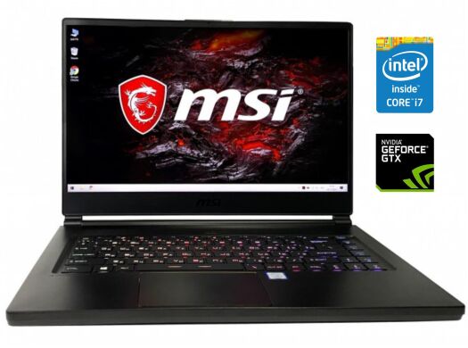 Игровой ноутбук MSI GS65 8RF Stealth Thin / 15.6" (1920x1080) IPS / Intel Core i7-8750H (6 (12) ядра по 2.2 - 4.1 GHz) / 32 GB DDR4 / 512 GB SSD / nVidia GeForce GTX 1070 Max-Q, 8 GB GDDR5, 256-bit / WebCam / Win10 Home