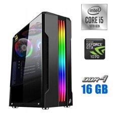 Ігровий ПК Tower NEW / Intel Core i5-10400F (6 (12) ядер по 2.9 - 4.3 GHz) NEW / 16 GB DDR4 NEW / 240 GB SSD NEW + 500 GB HDD / nVidia GeForce GTX 1070, 8 GB GDDR5, 256-bit / 500W NEW