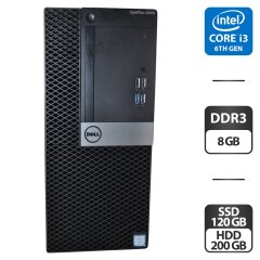 Компьютер Dell OptiPlex 5040 Tower / Intel Core i3-6100 (2 (4) ядра по 3.7 GHz) / 8 GB DDR3 / 120 GB SSD + 200 GB HDD / Intel HD Graphics 530