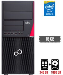 Комп'ютер Fujitsu Esprimo P720 E90+ Tower / Intel Core i5-4590 (4 ядра по 3.3 - 3.7 GHz) / 16 GB DDR3 / 240 GB SSD + 1000 GB HDD / Intel HD Graphics 4600 / DisplayPort / DVI