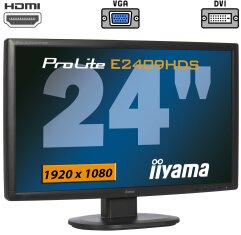 Монітор Iiyama ProLite E2409HDS / 24" (1920x1080) TN / VGA, DVI, HDMI, Audio / Вбудовані колонки (2x 2W) / VESA 100x100