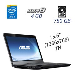 Ноутбук Б-клас Asus N55S / 15.6" (1366x768) TN / Intel Core i5-2450M (2 (4) ядра по 2.5 - 3.1 GHz) / 4 GB DDR3 / 750 GB HDD / nVidia GeForce GT 635M, 2 GB DDR3, 128-bit / DVD-RW