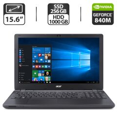 Ноутбук Б-класс Acer Aspire E5-571G / 15.6" (1366x768) TN / Intel Core i7-5500U (2 (4) ядра по 2.4 - 3.0 GHz) / 8 GB DDR3 / 256 GB SSD + 1000 GB HDD / nVidia GeForce 840M, 2 GB GDDR3, 64-bit / WebCam + Беспроводная мышка