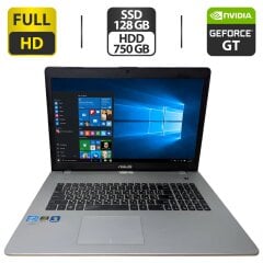 Ноутбук Б-клас Asus N76V / 17.3" (1920x1080) TN / Intel Core i7-3610QM (4 (8) ядра по 2.3 - 3.3 GHz) / 12 GB DDR3 / 128 GB SSD + 750 GB HDD / nVidia GeForce GT 630M, 1 GB GDDR5, 128-bit / WebCam / DVD-ROM