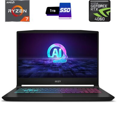 Новий ігровий ноутбук MSI Katana A15 AI B8VF-487XPL / 15.6" (1920x1080) IPS / AMD Ryzen 7 8845HS (8 (16) ядер по 3.8 - 5.1 GHz) / 16 GB DDR5 / 1000 GB SSD / nVidia GeForce RTX 4060, 8 GB GDDR6, 128-bit / WebCam Новий ігровий ноутбук MSI Katana A15 AI B8VF-487XPL / 15.6" (1920x1080) IPS / AMD Ryzen 7 8845HS (8 (16) ядер по 3.8 - 5.1 GHz) / 16 GB DDR5 / 1000 GB SSD / nVidia GeForce RTX 4060, 8 GB GDDR6, 128-bit / WebCam