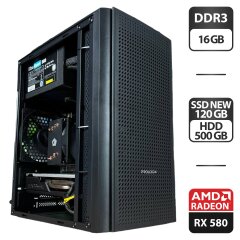 Збірка під замовлення: комп'ютер ProLogix E110 Black Tower NEW / Intel Xeon E3-1240 v2 (4 (8) ядра по 3.4 - 3.8 GHz) / 16 GB DDR3 / 120 GB SSD NEW + 500 GB HDD / AMD Radeon RX 580, 8 GB GDDR5, 256-bit / 550W / HDMI