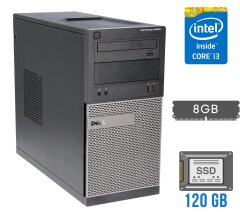 Комп`ютер Dell OptiPlex 3020 Tower / Intel Core i3-4150 (2 (4) ядра по 3.5 GHz) / 8 GB DDR3 / 120 GB SSD / Intel HD Graphics 4400 / 290W / DVD-RW / DisplayPort