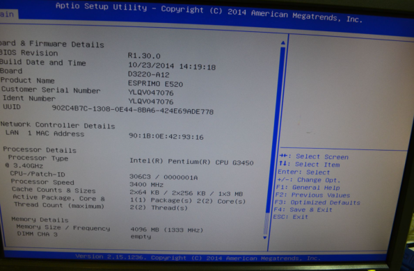 Системный блок Fujitsu E520 E85+ SFF / Intel Pentium G3420 (2 ядра по 3.2 GHz) / 4 GB DDR3 / 250 GB HDD