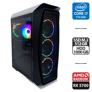 Игровой ПК AeroCool Aero One Frost Tower / Intel Core i7-7700 (4 (8) ядра по 3.6 - 4.2 GHz) / 32 GB DDR4 / 512 GB SSD M.2 + 1000 GB HDD / AMD Radeon RX 5700, 8 GB GDDR6, 256-bit / 650W + Кабели HDMI и питания