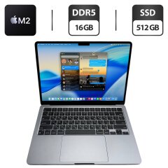 Ультрабук Apple MacBook Air 2022 A2681 Space Grey / 13.6" (2560x1664) IPS / Apple M2 (8 ядер по 2.4 - 3.4 GHz) / 24 GB DDR5 / 512 GB SSD / Apple M2 Graphics / WebCam / MacOS