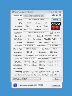 Дискретная видеокарта AMD Radeon HD 8570, 1 GB GDDR3, 128-bit / 1x DVI, 1x DisplayPort / Для корпусов форм-фактора Tower