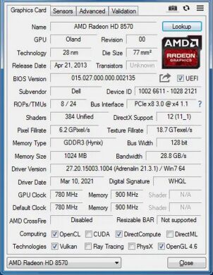 Дискретная видеокарта AMD Radeon HD 8570, 1 GB GDDR3, 128-bit / 1x DVI, 1x DisplayPort / Для корпусов форм-фактора Tower