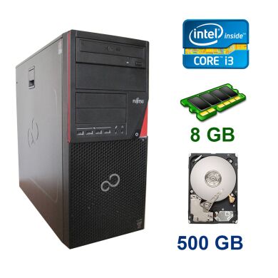 Fujitsu P720 Tower / Intel Core i3-4130 (2 (4) ядра по 3.40 GHz) / 8 GB DDR3 / 500 GB HDD / AMD Radeon RX 550, 4 GB GDDR5, 128-bit