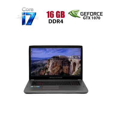 Игровой ноутбук Б-класс Asus ROG Strix GL702VS-RS71 / 17.3" (1920x1080) IPS / Intel Core i7-7700HQ (4 (8) ядра по 2.8 - 3.8 GHz) / 16 GB DDR4 / 960 GB SSD / nVidia GeForce GTX 1070, 8 GB GDDR5, 256-bit / WebCam / HDMI Игровой ноутбук Б-класс Asus ROG Strix GL702VS-RS71 / 17.3" (1920x1080) IPS / Intel Core i7-7700HQ (4 (8) ядра по 2.8 - 3.8 GHz) / 16 GB DDR4 / 960 GB SSD / nVidia GeForce GTX 1070, 8 GB GDDR5, 256-bit / WebCam / HDMI