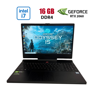 Ігровий ноутбук Samsung Odyssey NP850XBC / 15.6" (1920x1080) IPS / Intel Core i7-9750H (6 (12) ядра по 2.6 - 4.5 GHz) / 16 GB DDR4 / 512 GB SSD / nVidia GeForce RTX 2060, 6 GB GDDR6, 192-bit / WebCam