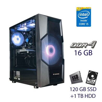 Ігровий ПК 2E Gaming Turbo (G2057B) Tower / Intel Core i5-9400F (6 ядер по 2.9 - 4.1 GHz) / 16 GB DDR4 (2x 8 GB 2666 MHz) / 120 GB SSD+1 TB HDD / nVidia GeForce GTX 1650, 4 GB GDDR5, 128-bit / 620W