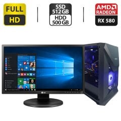 Комплект: Gamdias Athena E1 Elite Tower / Intel Core i5-6500 (4 ядра по 3.2 - 3.6 GHz) / 16 GB DDR4 / 512 GB SSD + 500 GB HDD / AMD Radeon RX 580, 8 GB GDDR5, 256-bit + Монитор LG 24MB35PM-B / 24" (1920x1080) IPS + Кабели подключения