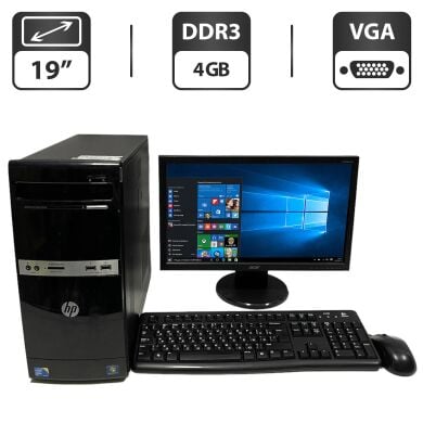 Комплект ПК: HP 500B Tower / Intel Core 2 Duo E7500 (2 ядра по 2.93 GHz) / 4 GB DDR3 / 250 GB HDD / Intel Graphics / DVD-ROM + Монітор Acer V193HQV / 19" (1366x768) TN / VGA + Клавіатура, мишка, кабелі підключення
