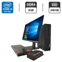 Комплект ПК: комп'ютер Lenovo ThinkCentre M720s SFF / Intel Core i5-8400 (6 ядер по 2.8 - 4.0 GHz) / 8 GB DDR4 / 240 GB SSD / Intel UHD Graphics 630 + Монітор Dell P2319H / 23" (1920x1080) IPS / USB-Hub, VGA, HDMI, DisplayPort