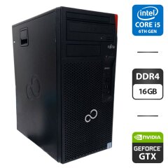 Компьютер Fujitsu Esprimo P957 E90 Tower / Intel Core i5-6600 (4 ядра по 3.3 - 3.9 GHz) / 16 GB DDR4 / 256 GB SSD M.2 + 500 GB HDD / nVidia GeForce GTX 1050 Ti, 4 GB GDDR5, 128-bit / DVD-ROM